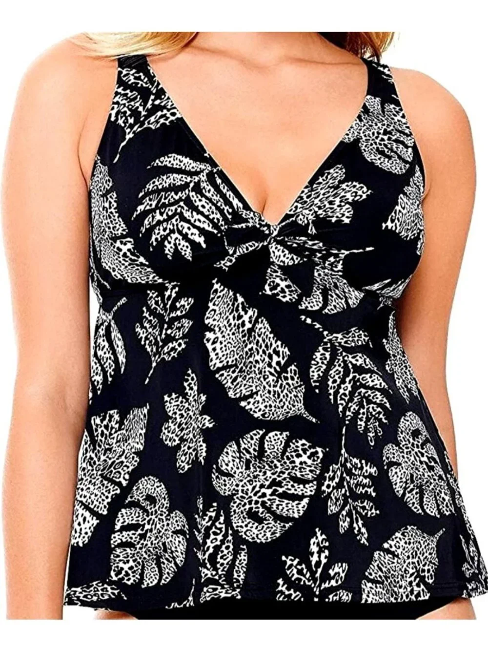 Swim Solutions 8 Bikini Top Bathing Suit Spotted Leaf Underwire Tankini Swimwear